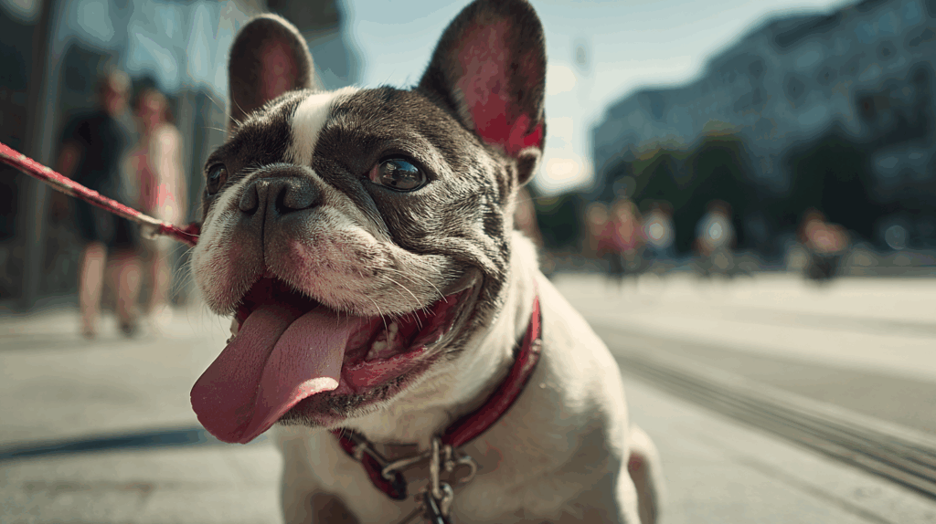 Bouledogue français ayant des difficultés respiratoires sous la chaleur