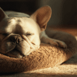 Bouledogue français dormant sur un lit orthopédique confortable